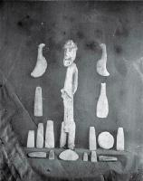 Moriori artifacts : weapons, implements and god (a figure of the Moriori god Hatitimatangi).
