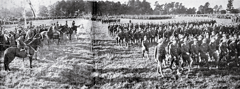 Col. R A Chaffey, officer commanding Canterbury District, reviews military parade, Hagley Park, Christchurch 