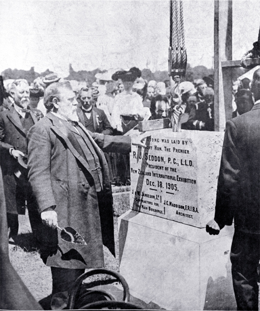 New Zealand International Exhibition : the laying of the foundation stone by the Premier, Mr Seddon.