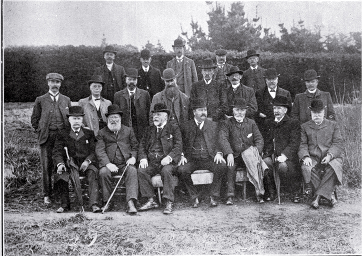 Members of the Christchurch Drainage Board and visitors present at the opening of the septic tank, Bromley sewage farm [4 Sept. 1905] CCL PhotoCD 2, IMG0084