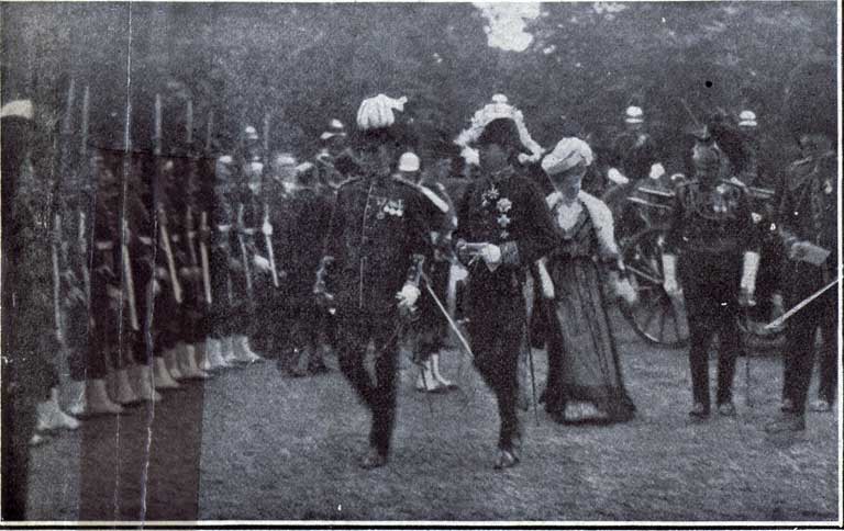 Lord Plunket, attended by Colonel Bauchop, leads the way