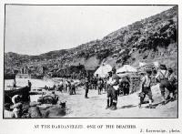 Soldiers near a Red Cross medical tent on one of the beaches at the Dardanelles, Gallipoli 