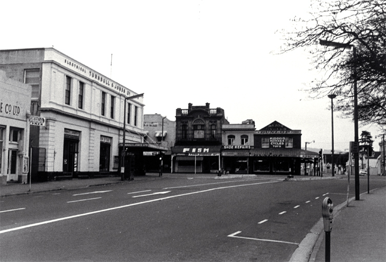 Intersection of Cashel and Durham Streets with Oxford Terrace, between the Bridge of Remembrance and Hereford Street, Christchurch 