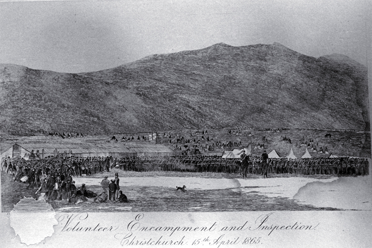 Volunteer encampment at Hillsborough, Christchurch, 1865 