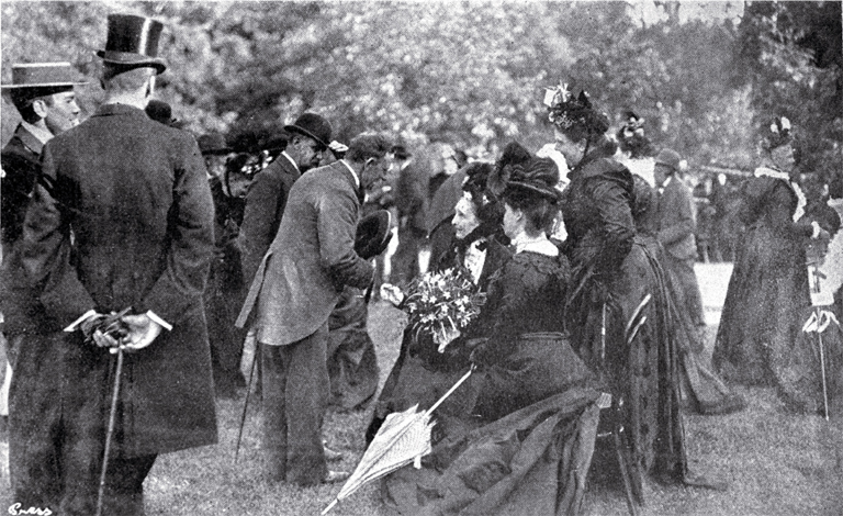 Garden party for the Old Colonists' Association at Riccarton House, 18 December 1900 : Mrs Jane Deans is shown receiving her guests.