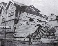Latimer Hall : demolished, a bulldozer pushes down the remaining walls.