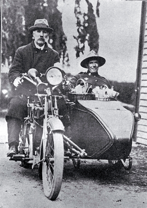 motorcycle taking food to patients during the 1918 influenza epidemic