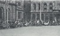 Some of the motorcycles and side-cars used as relief cars in conveying nurses, helpers and food-carriers 