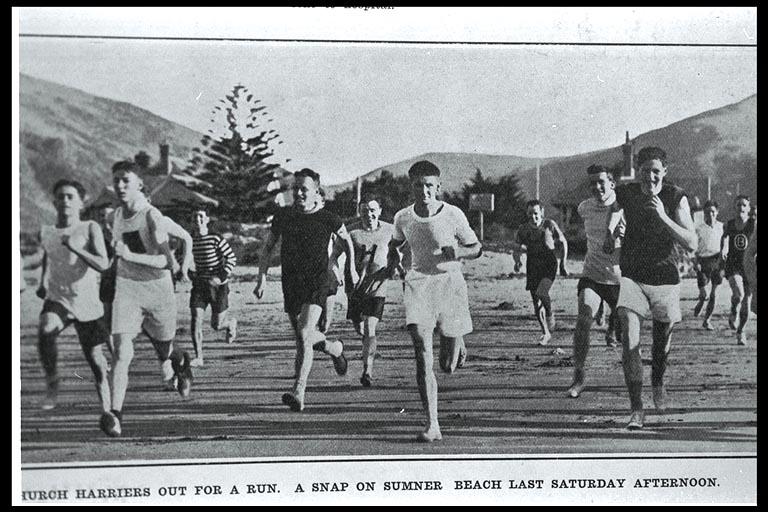 Christchurch harriers out for a run on Sumner beach (1927)