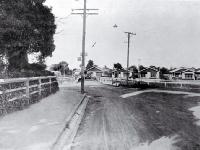 Swanns Road bridge, looking south-east toward Retreat Road, Christchurch : "shewing dangerous projection of corner".