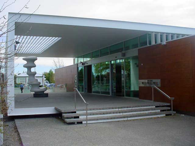 Main entrance to library from back carpark and Riccarton
