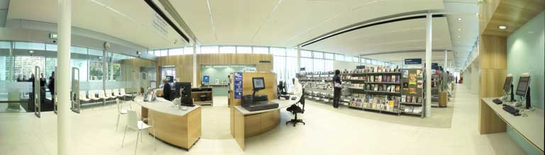 View of library interior from the front desk