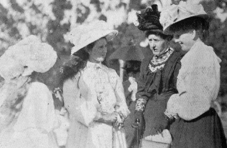 [Two women and two girls at the Courtenay Show, Kirwee].