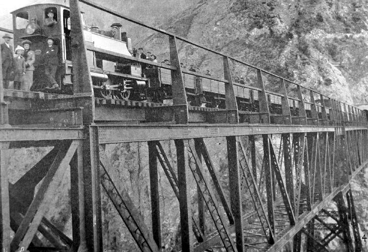 The first engine to cross Staircase Gully Bridge.