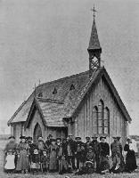 The Maori Church at Taumutu, with members of the Maori and European congregation.