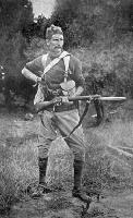 A Canterbury trooper, 3rd New Zealand Mounted Rifles (Rough Riders), preparing to depart for the Boer War (1899-1902)