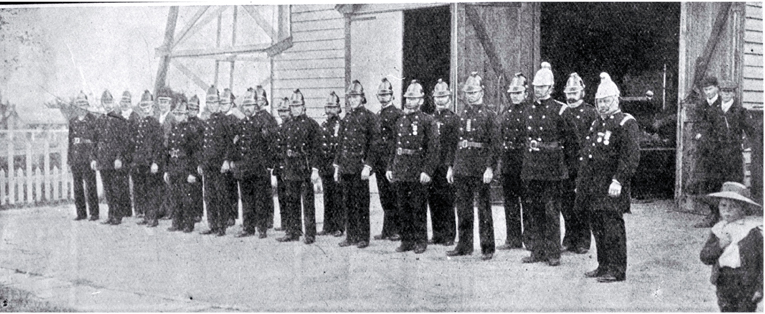 The anti-consumption crusade : Dr Greenwood and Mr Hornibrook at Rangiora : the Rangiora Fire Brigade shown on parade before the meeting.