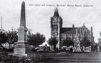 The Trooper's Memorial, Baring Square, Ashburton, with the second Post Office in the background 