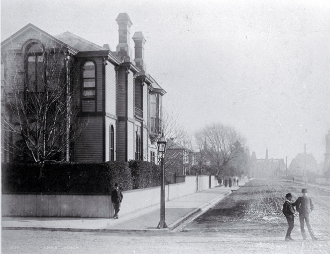 The Canterbury Club on the corner of Worcester Street and Cambridge Terrace : in background is Canterbury Museum 