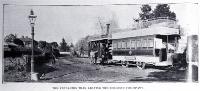 The Fendalton tram shown leaving the terminus in Fendalton outside the entrance to Mona Vale by the railway line 