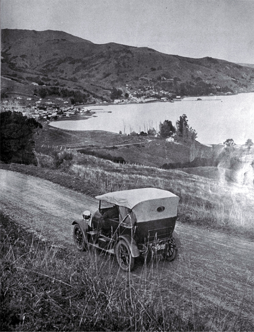 Picturesque Akaroa on Banks Peninsula is a favourite resort of motorists and holidaymakers in Canterbury 