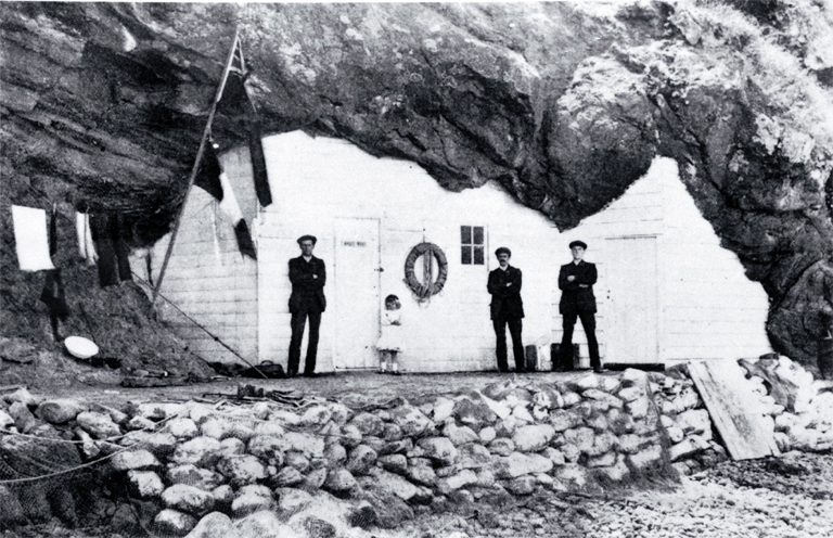 The front of one of the cave huts, Taylors Mistake, used in the summer by young men for fishing etc. 