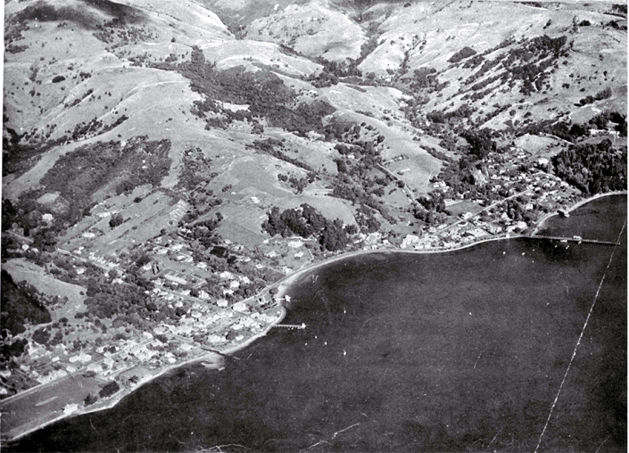 Aerial view of Akaroa and harbour Aerial view of Akaroa and harbour
