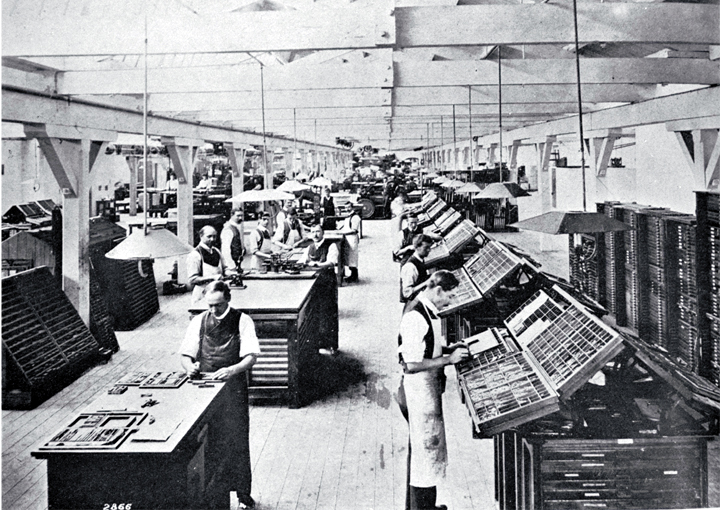 The composing room in a Christchurch printing office The composing room in a Christchurch printing office