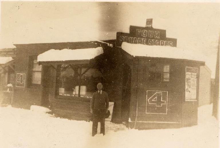 Big Snow - 1945 - Mr Bettle outside his shop in Heathcote Valley