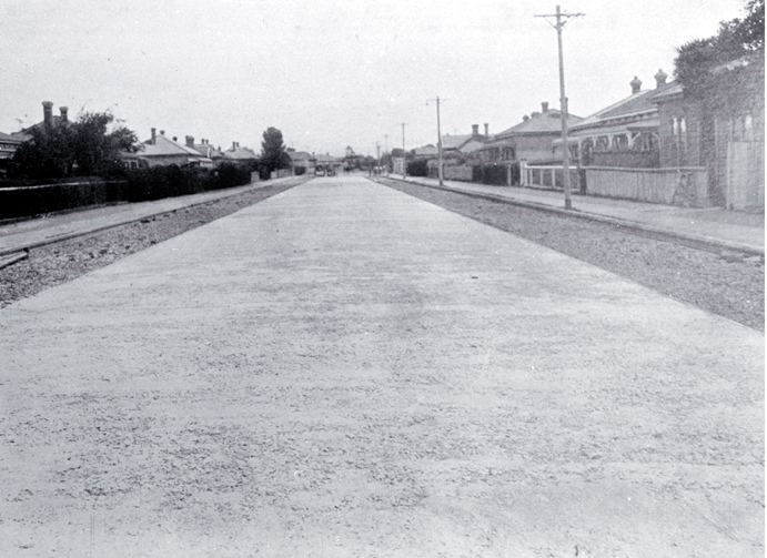 Mowbray Street, Waltham, reconstruction : view looking west between entrance to Railway Goods Yard and Falsgrave Street.