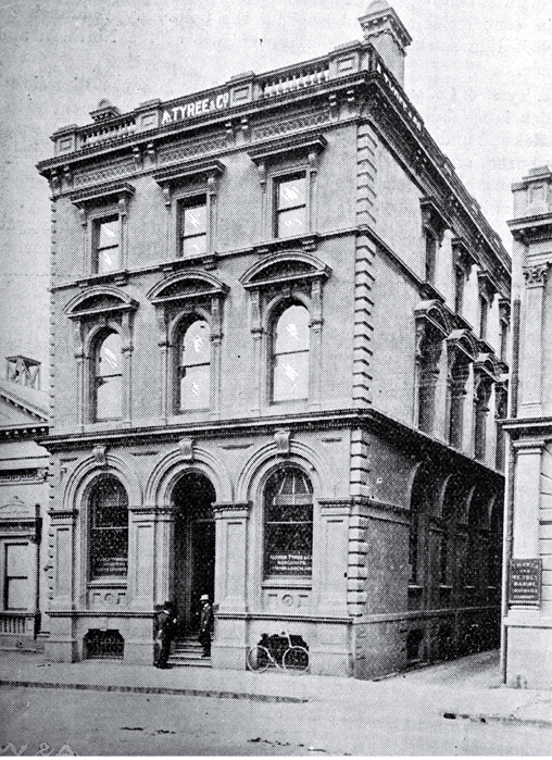 The building of Alfred Tyree & Co., boot and shoe manufacturers, in Lichfield Street, Christchurch 