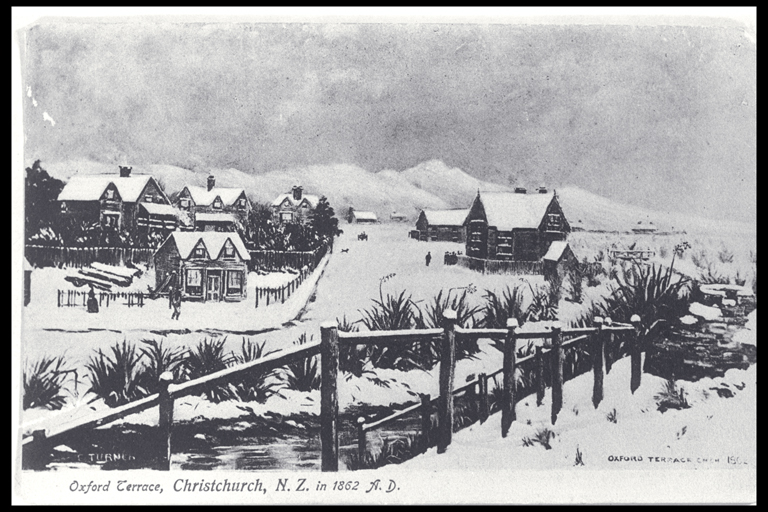 Snow on Oxford Terrace, Christchurch 