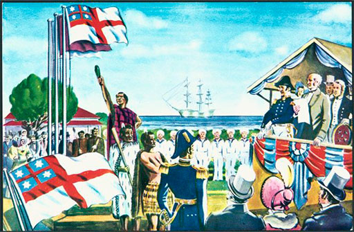 Shaw Savill Line postcard depicting the United Tribes Ensign.