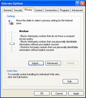 IE 6 Privacy options