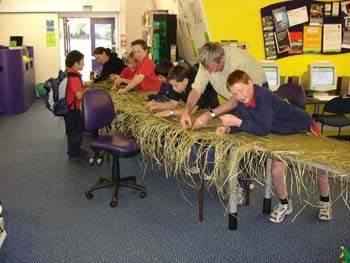 Weaving at Hornby Library 28 June 2005