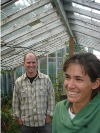 Matt and Waveney in the glasshouse