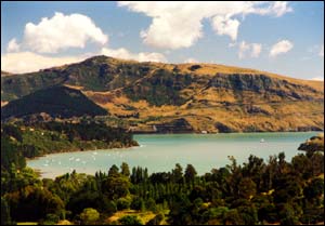 Purau Bay viewed from the road to Koukourarata