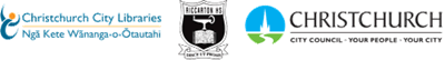 Christchurch City Libraries, Riccarton High School and Christchurch City Council logos