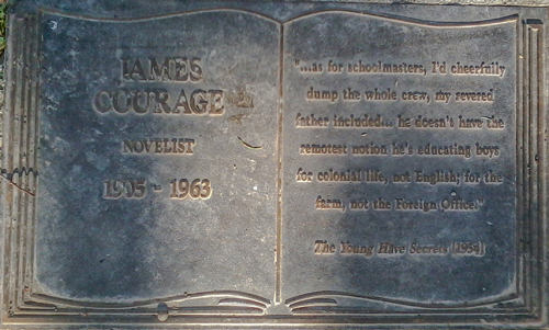 Plaque commemorating James Courage, with quote from The Young Have Secret Lives