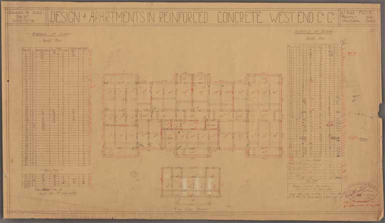 St Elmo Courts Design & Apartments in Reinforced Concrete West End Christchurch. First Floor Detail 18 October 1929 Image 10 of 28