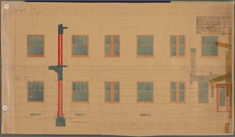 St Elmo Courts Design & Apartments in Reinforced Concrete West End Christchurch. Various angles of Elevations and Doors 25 September 1929 Image 25 of 28