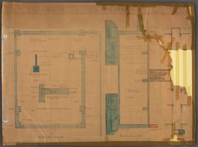 St Elmo Courts Design & Apartments in Reinforced Concrete West End Christchurch. Key Plan of Footings and Columns 25 September 1929 Image 17 of 28