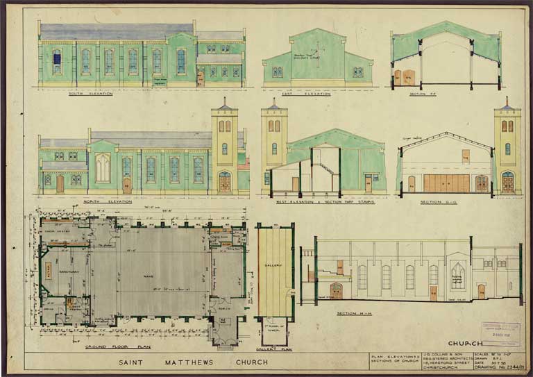 Various angles of Saint Matthews Church including South, East, North & West Elevation 30 July 1958 Image 1 of 12