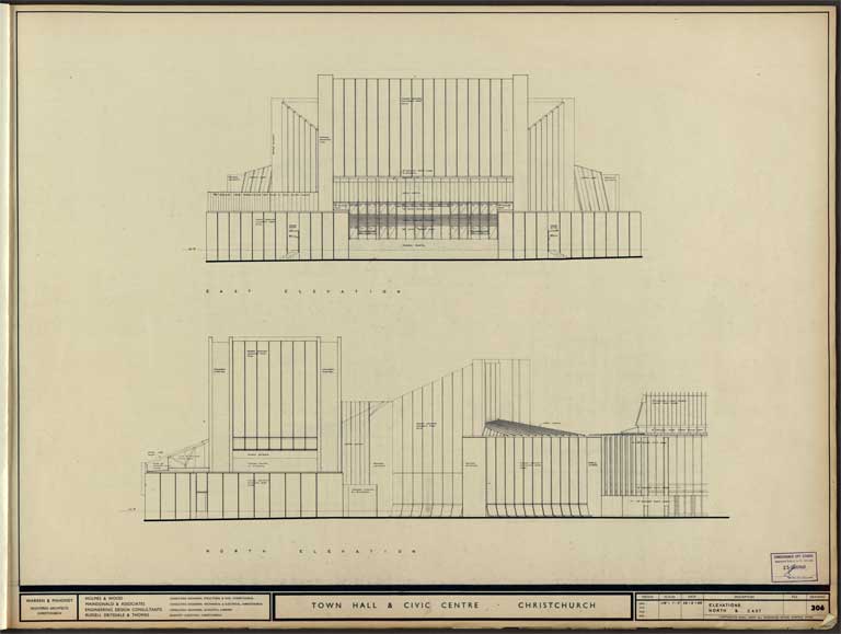 Town Hall & Civic Centre. Elevations North & East 29 August 1968 Image 6 of 12