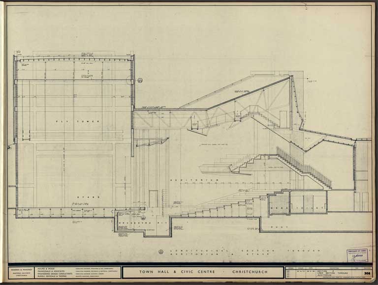 Town Hall & Civic Centre. Section 3 Long Section through Auditorium 29 August 1968 Image 8 of 12