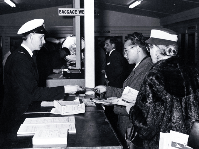 Passengers checking in at the old overseas terminal, Christchurch International Airport 