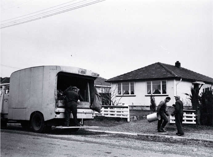 Rubbish day in a Christchurch suburb : Christchurch City Council refuse collection.