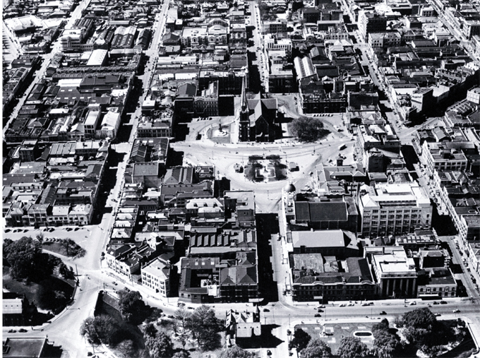 Aerial view of the Cathedral Square and central Christchurch 