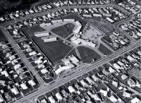 Aerial view of the Shirley Lodge Hotel, one of New Zealand's leading motor hotels, situated on Marshlands Road 