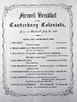 Lists of toasts and appropriate airs at the farewell breakfast to the Canterbury colonists given at Blackwell 